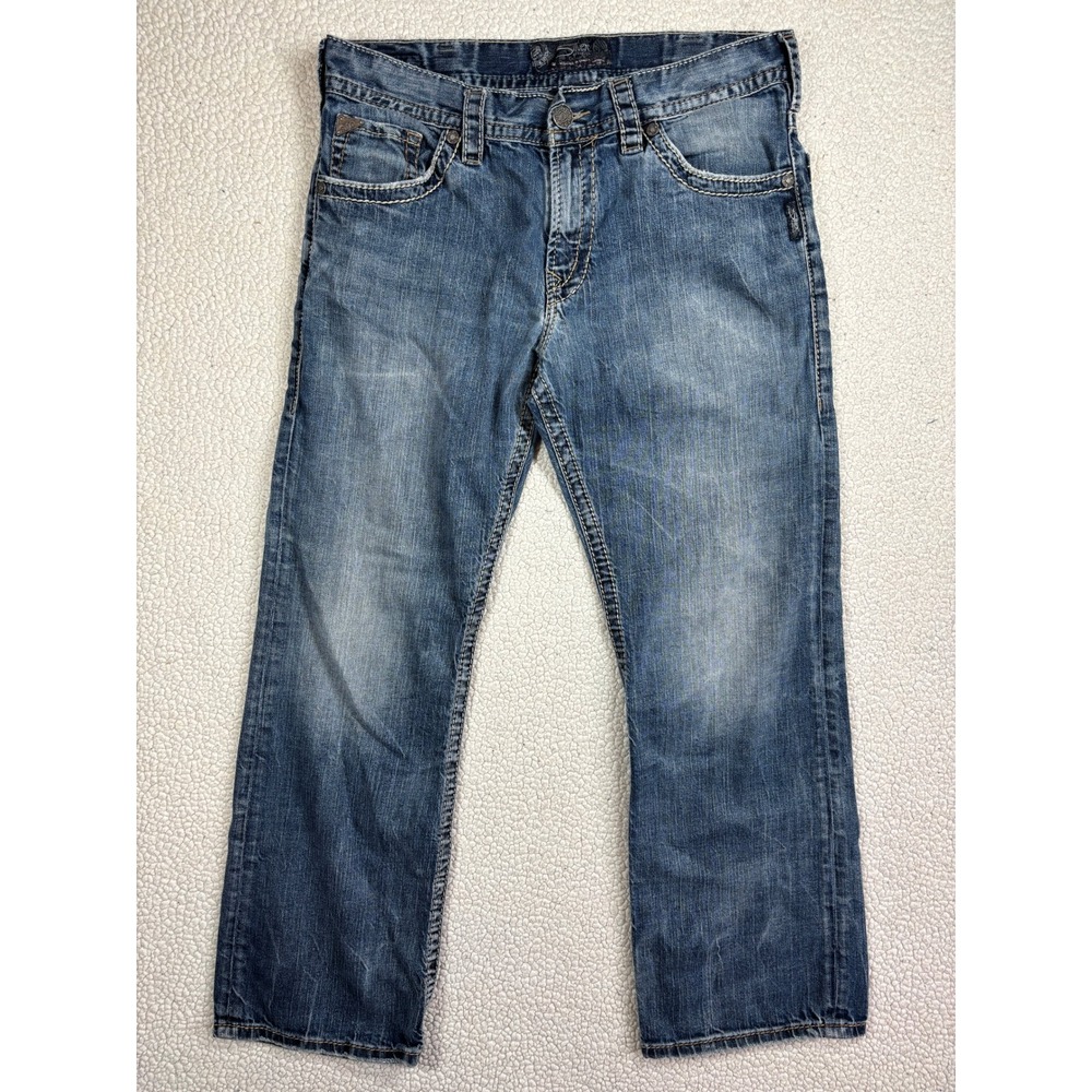 Silver Jeans Co Zac Men W34 L30 Relaxed Fit Stretch Straight Leg Blue Denim Jean